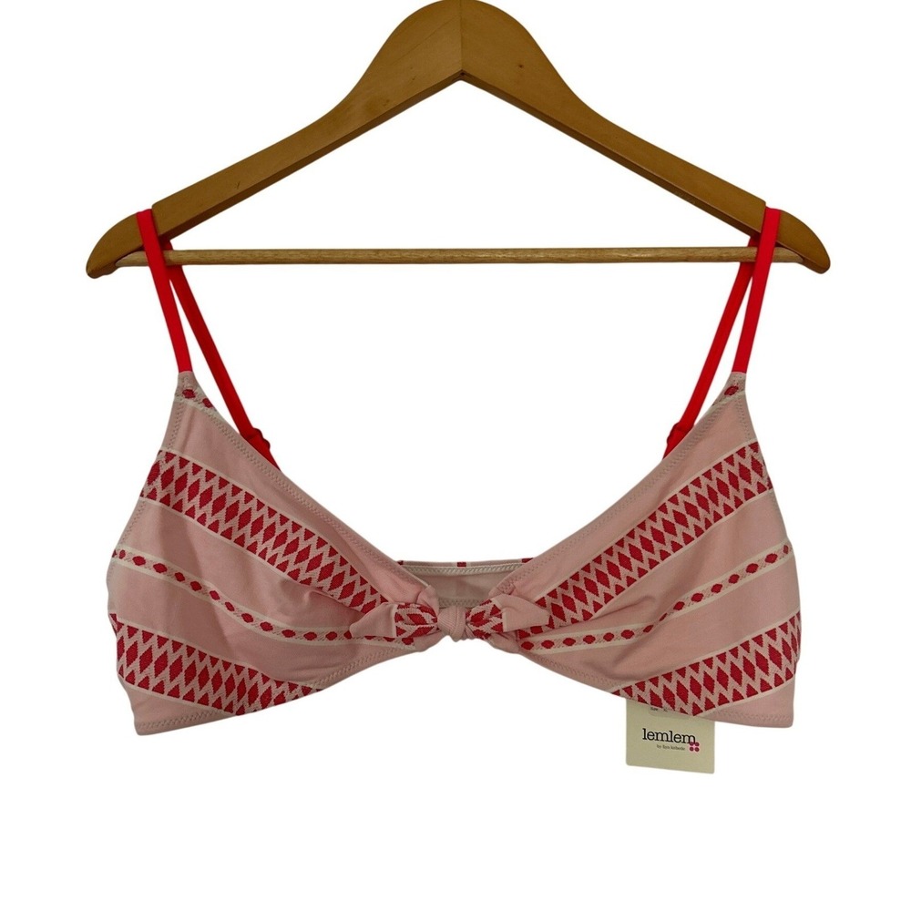 lemlem NWT Liya Kebede Jemari Tie Front Bikini Top XL Pink Coral Resort Swim